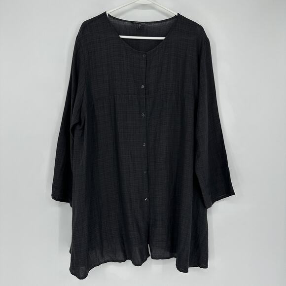 Eileen Fisher Tops - Eileen Fisher Shirt Womens Large Gray Button Front Tunic 3/4 Sleeve Linen